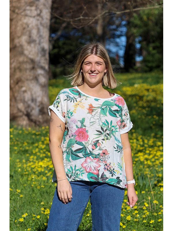 Wednesday Lulu Garden Floral Linen Top