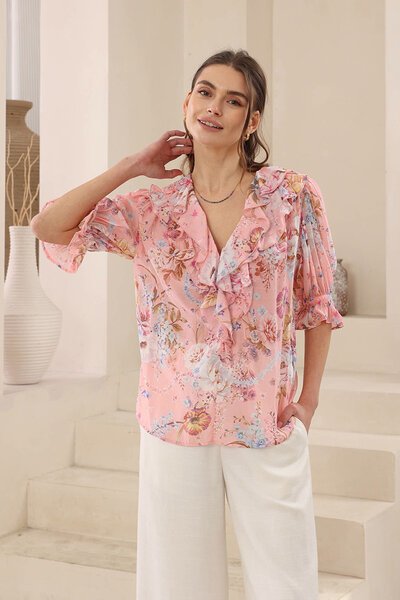 Iris Maxi Blossom Floral Frill Blouse-hc-new-Hello Cyril.