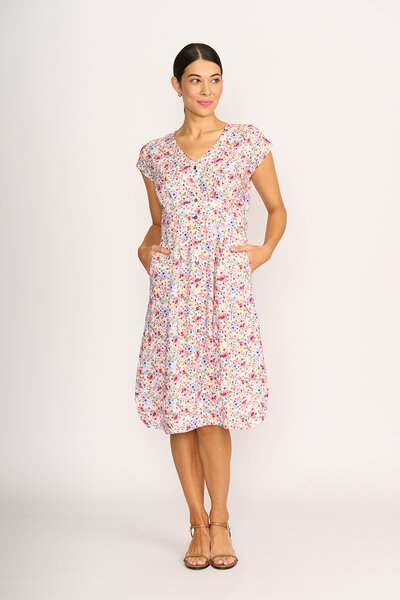 Foil Print Button Front Drop Shoulder Dress-shop-by-style-Hello Cyril.