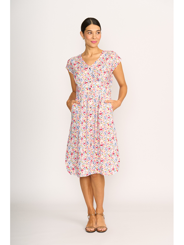 Foil Print Button Front Drop Shoulder Dress