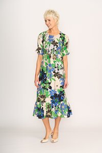 Foil Midi Shirred Bodice Dress