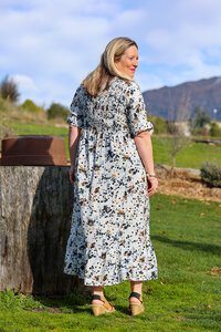 Foil Midi Shirred Bodice Dress