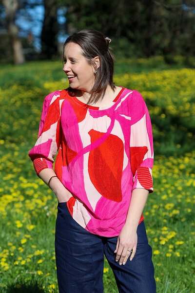 Foil Scoop Hem Shirr Cuff Top-shop-by-label-Hello Cyril.