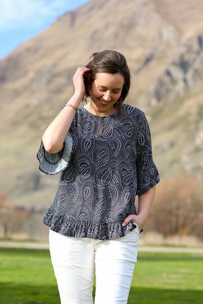 Foil Ruffle Sleeve Top-shop-by-label-Hello Cyril.