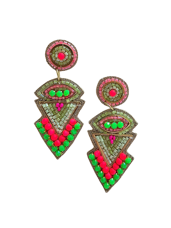 Zoda Beaded Statement Lime Green Earring
