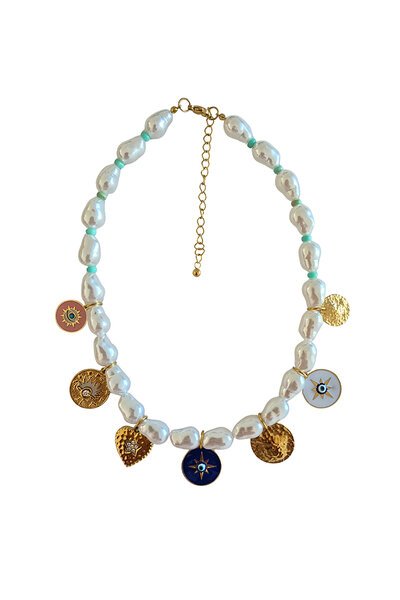 Zoda Pearl Gold Charm Necklace-hc-new-Hello Cyril.