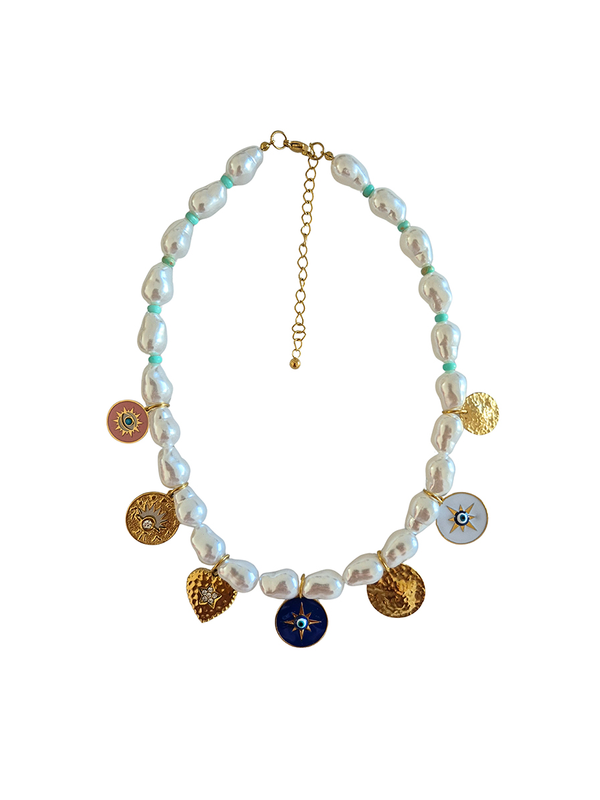 Zoda Pearl Gold Charm Necklace