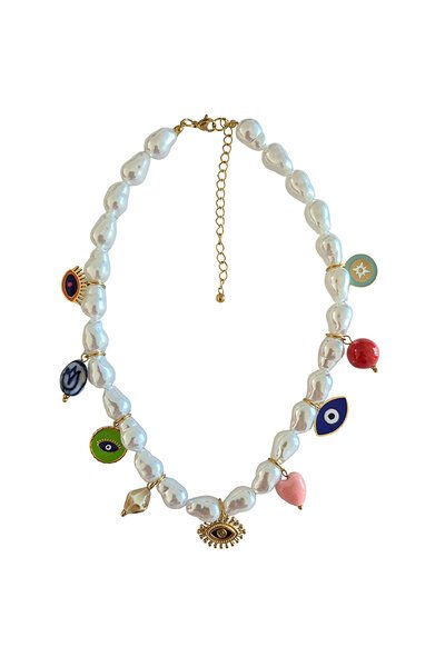 Zoda Pearl Colored Charm Necklace-hc-new-Hello Cyril.