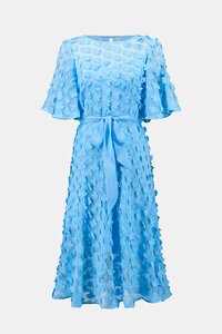 Joseph Ribkoff 3D Embroidered Belted Chiffon Dress 