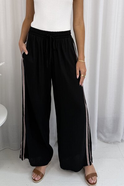 Grace & Co Wide Leg Double Stripe Pants-hc-new-Hello Cyril.