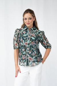 Fria The Label Lyocell Floral Lace Trim Blouse