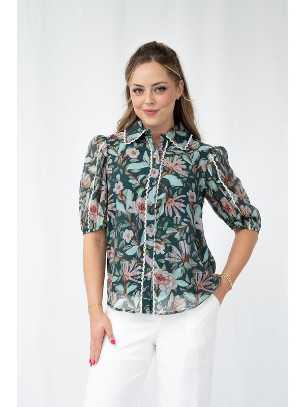 Fria The Label Lyocell Floral Lace Trim Blouse