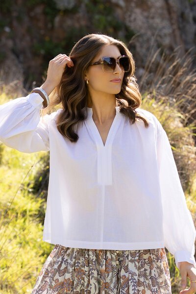 Vassalli Placket Shirt with Balloon Sleeve-shop-by-style-Hello Cyril.