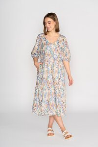 Vassalli V Neck Pleat Sleeve Detail Dress - Amalfi