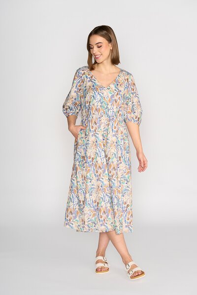 Vassalli V Neck Pleat Sleeve Detail Dress - Amalfi-shop-by-label-Hello Cyril.