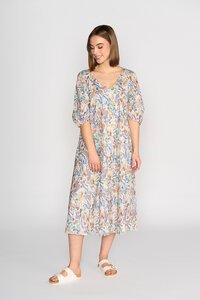 Vassalli V Neck Pleat Sleeve Detail Dress - Amalfi