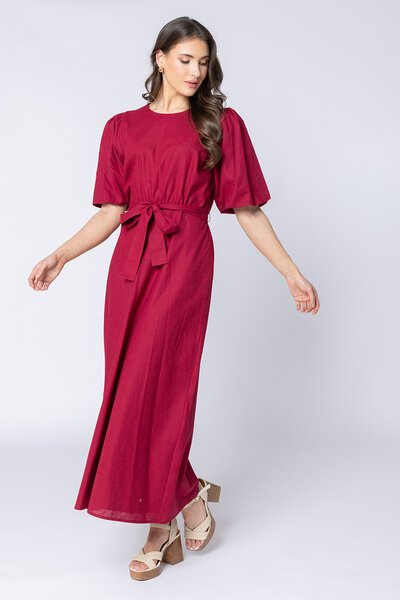 Leila + Luca Merlot Linen Sparkling Dress-hc-new-Hello Cyril.