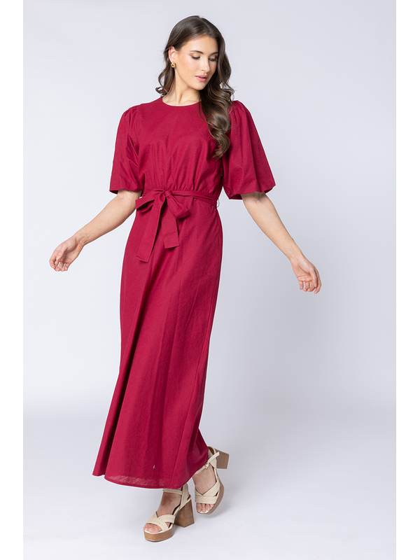 Leila + Luca Merlot Linen Sparkling Dress