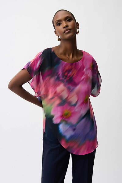 Joseph Ribkoff Floral Asymmetrical Top-shop-by-label-Hello Cyril.