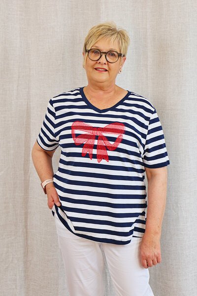 Threadz Red Bow Stripe Tee-lives-Hello Cyril.