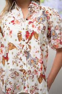 Fria The Label Red Flower Balloon Sleeve Blouse