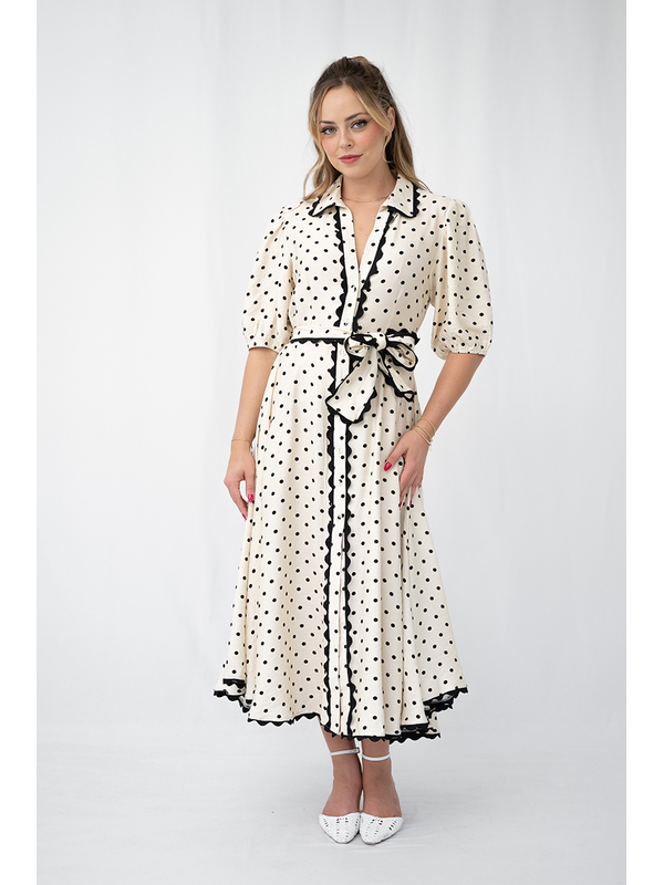 Fria The Label Polka Dot Godet Midi Dress