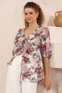 Iris Maxi Painterly Floral Ruffle Top