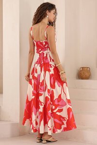 Iris Maxi Stylised Hibiscus Shirred Dress