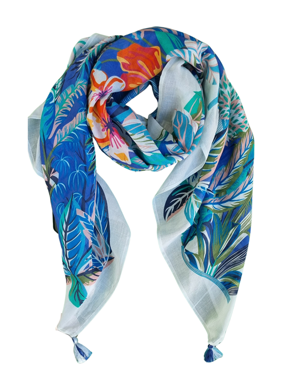 Zoda Pure Cotton Rainforest Scarf With Tassel