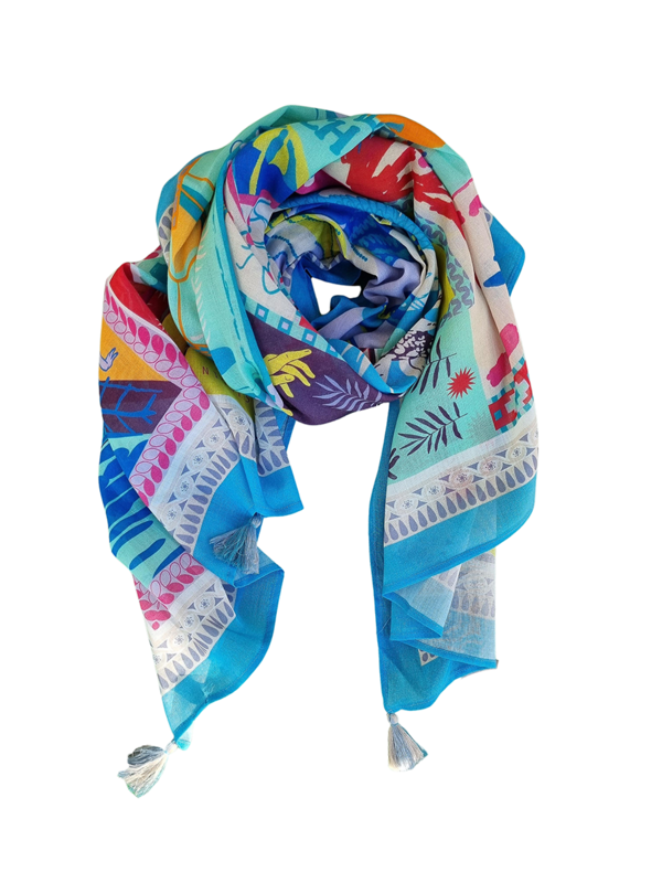 Zoda Pure Cotton Tropicale Scarf With Tassel