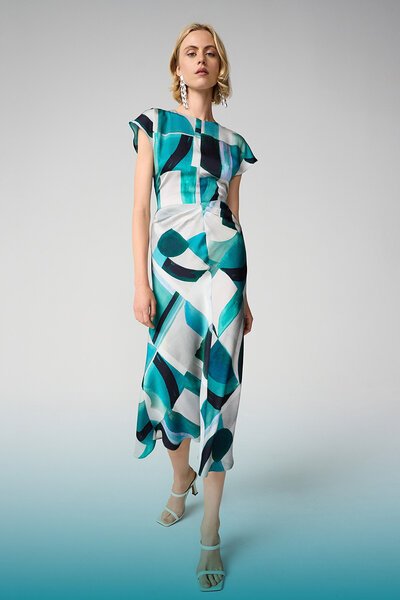 Joseph Ribkoff Textured Satin Geometric Print Dress-shop-by-label-Hello Cyril.