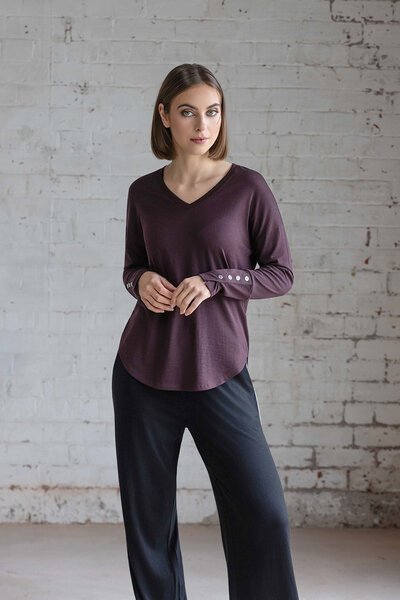 Vassalli Veni Merino V Neck Button Cuff Top-shop-by-label-Hello Cyril.