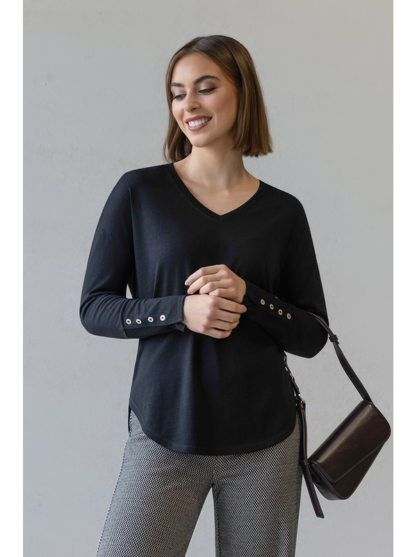 Vassalli Veni Merino V Neck Button Cuff Top