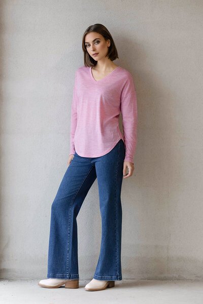 Vassalli Veni Merino V Neck Button Cuff Top-shop-by-label-Hello Cyril.