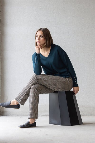 Vassalli Veni Merino V Neck Button Cuff Top-shop-by-style-Hello Cyril.