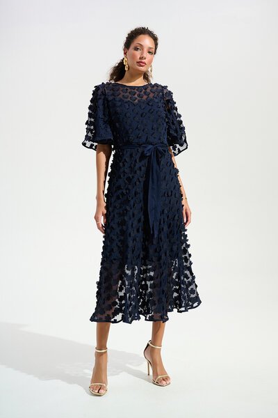 Joseph Ribkoff 3D Embroidered Belted Chiffon Dress -shop-by-label-Hello Cyril.