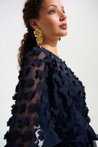 Joseph Ribkoff 3D Embroidered Belted Chiffon Dress 