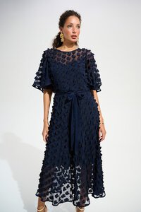 Joseph Ribkoff 3D Embroidered Belted Chiffon Dress 