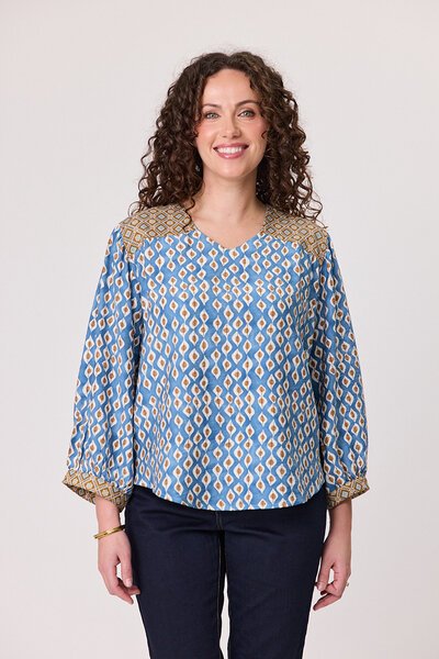 Classified Albi Contrast V Neck Blouse-shop-by-style-Hello Cyril.