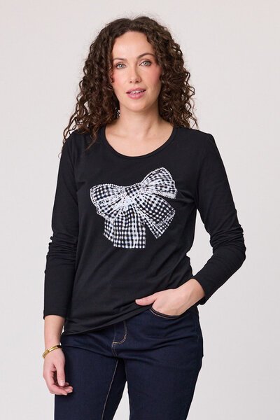 Classified Diamante Bow T-Shirt-shop-by-style-Hello Cyril.
