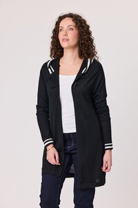 Classified Stripe Trim Hooded Cardi