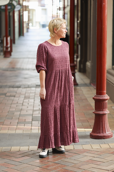 Seeking Lola Rosewood Crinkle Prairie Dress-shop-by-style-Hello Cyril.