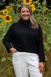 Oh Three Chevron Rib Roll Neck Sweater