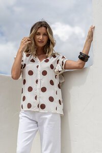 White Poetry Polka Dot Ruffle Shoulder Top