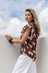 White Poetry Polka Dot Ruffle Shoulder Top