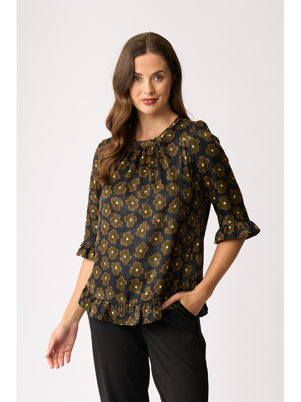 Foil Gathered Scoop Hem Top
