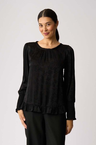 Oh Three Shirred Cuff Scoop Hem Top-shop-by-style-Hello Cyril.