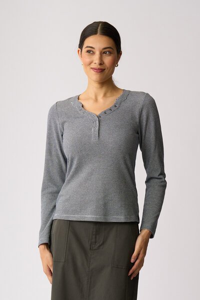 Esplanade Snappy V Henley Top-shop-by-style-Hello Cyril.