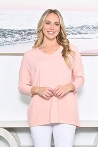 Cali + Co Button At Back V-Neck Knit Top