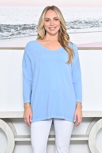Cali + Co Button At Back V-Neck Knit Top